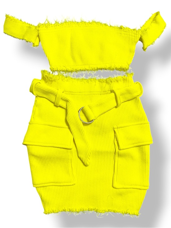 Fashion Nova Dresses & Skirts - Fashion Nova Neon Yellow Ribbed Two-Piece Skirt Set